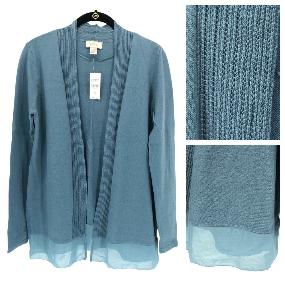 NEW Loft Outlet Open Front Cardigan Sweater S Cotton Linen Crochet Chiffon Blue